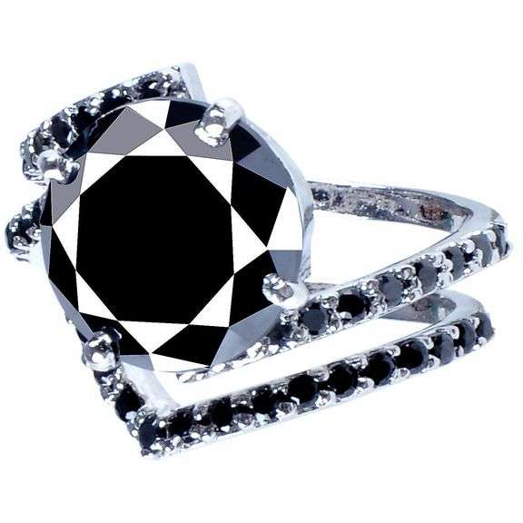Huge 3.65 Ct Silk Black Moissanite Diamond 2 Band Ring