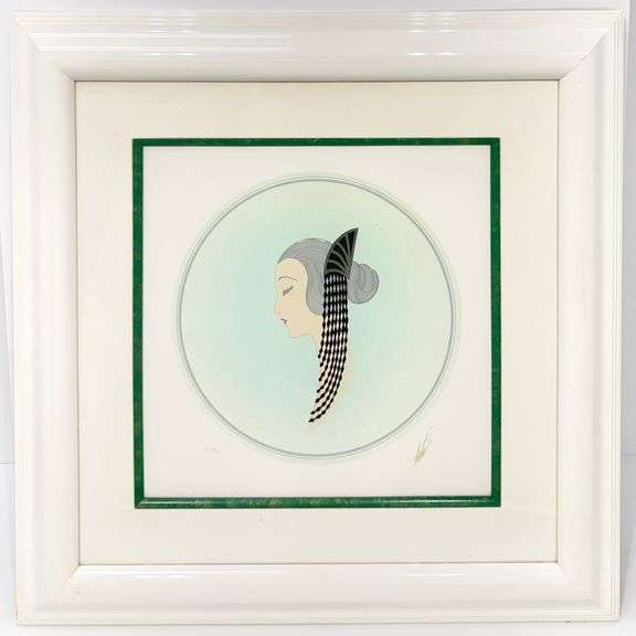 Erte "Chignon" Estate Serigraph with Foil Stamping Framed