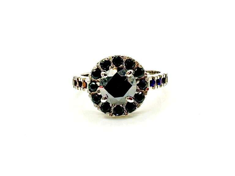 Impressive 14 Kt White Gold Plate 2.75 Ct Black Moissanite Ring