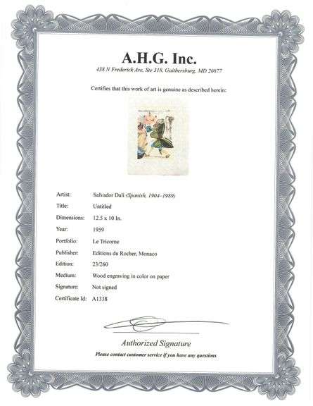 Highly Collectible and Rare Salvador Dali Wood Engraving Circa 1959