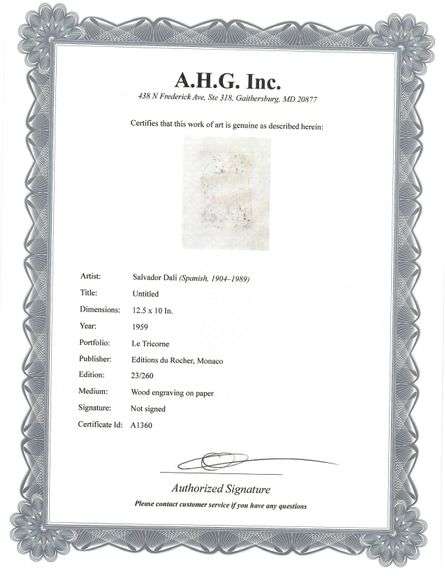 Highly Collectible and Rare Salvador Dali Wood Engraving Circa 1959