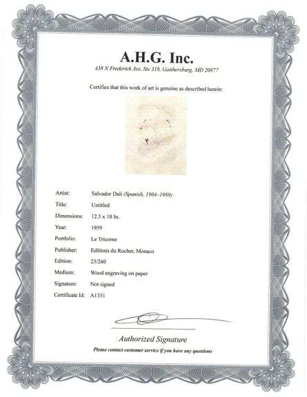 Highly Collectible and Rare Salvador Dali Wood Engraving from Le Tricorne