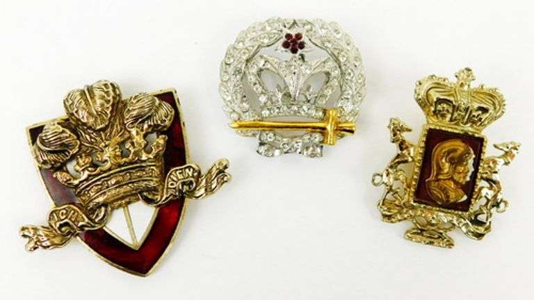 3 Vintage Signed Crown Pins