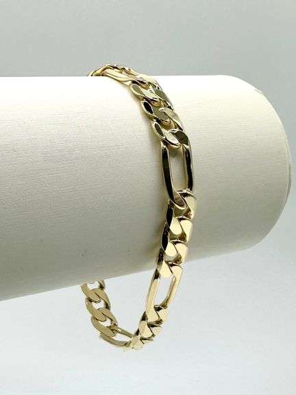 Sharp 12 Gram 14 Kt Yellow Gold Plate Italian Figaro Braceleto Bracelet
