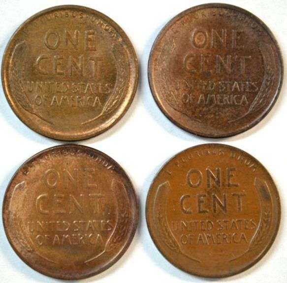 4 Diff. Uncirculated 'P' Mint Lincoln Cents 1909 to 1912