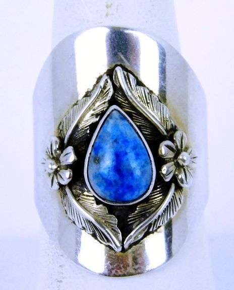 1988 Carolyn Pollack Sterling Lapis Cigar Band Ring, 7.5
