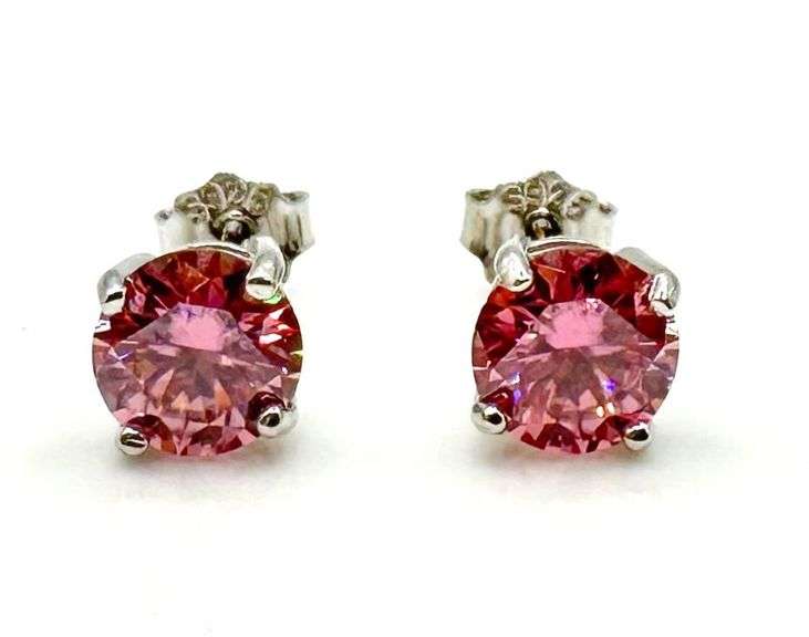 Dazzling 18 Kt White Gold 2 Ctw Pink Simulated Diamond Earrings
