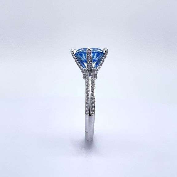 Sparkljng 14 Kt White Gold Plate 3 Ct VVs1 Corn Flower Blue Moissanite Ring