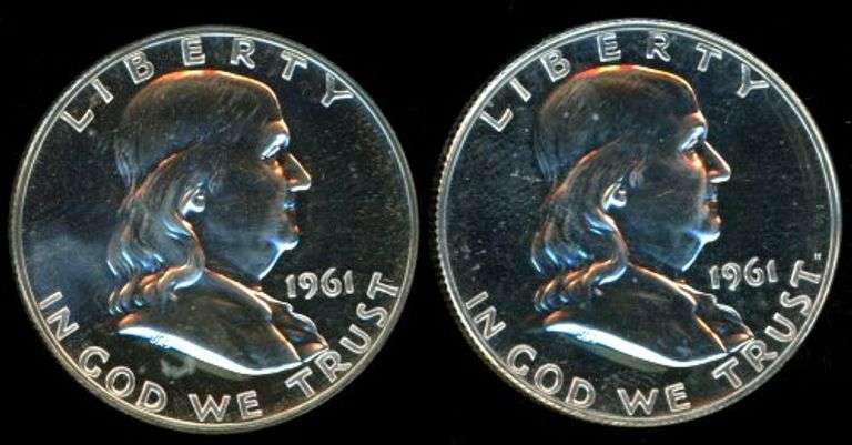 2 Choice Proof 1961 Franklin Silver Half Dollars