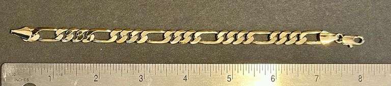 Sharp 12 Gram 14 Kt Yellow Gold Plate Italian Figaro Braceleto Bracelet