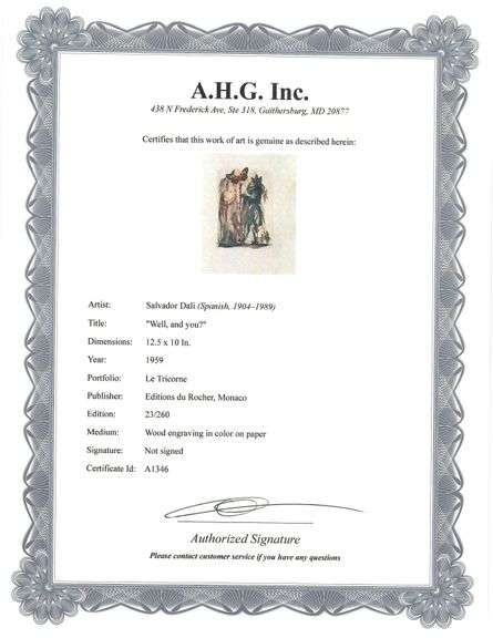 Highly Collectible and Rare Salvador Dali Wood Engraving Circa 1959