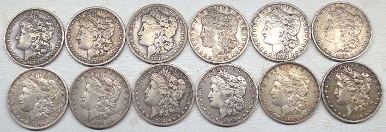 Lot of 12 Morgan Silver Dollars | Mixed Dates & Mints | 1878–1899 | Original U.S. Silver Coins