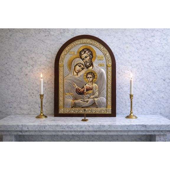 Handmade Sterling Silver–Plated Byzantine Holy Family