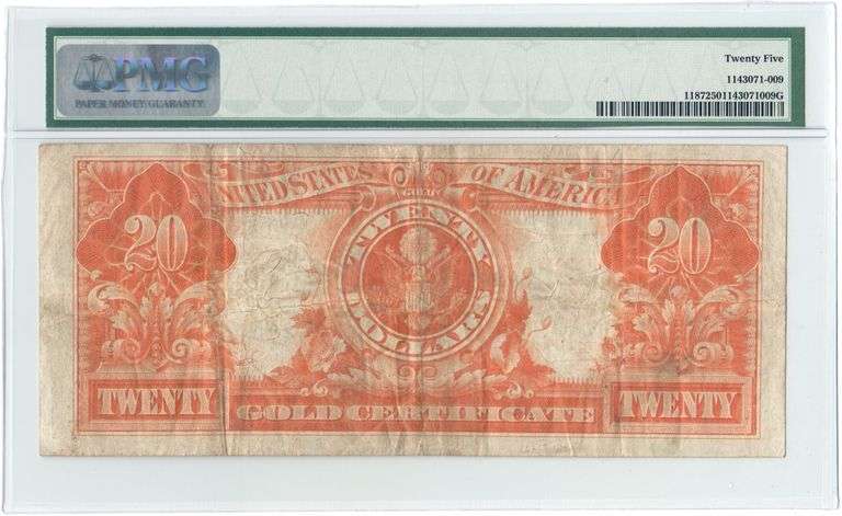 1922 $20 Gold Certificate – Speed White – FR#1187 – Very Fine 25