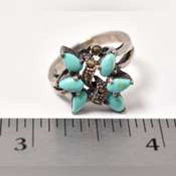 Turquoise and Marcasite Gemstone Ring in Sterling Silver .