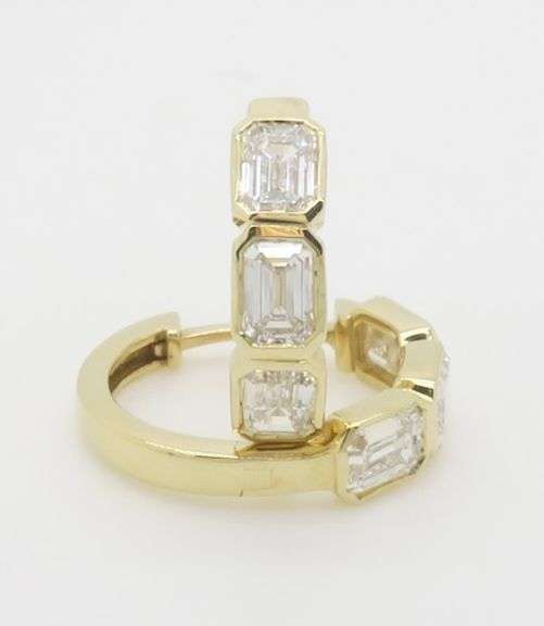 Chic Bezel Set Emerald Cut Diamond Hoops in 14k