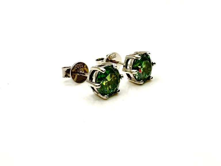 Beautiful White Gold Plated 2 Ctw Green Fire Moissanite Earrings