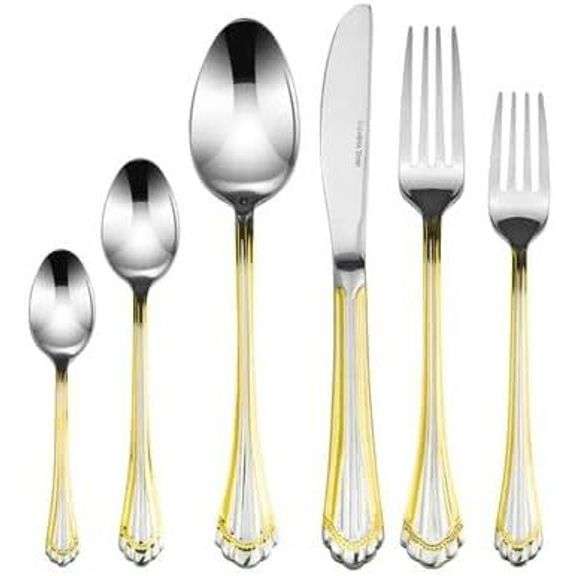 75 Piece 24K Gold Trim Flatware Set for 12