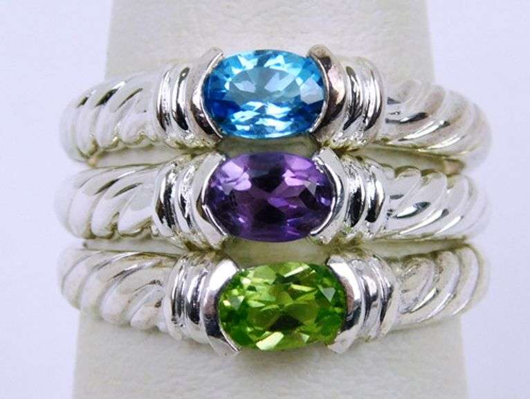 3 Sterling Gemstone Stacking Rings