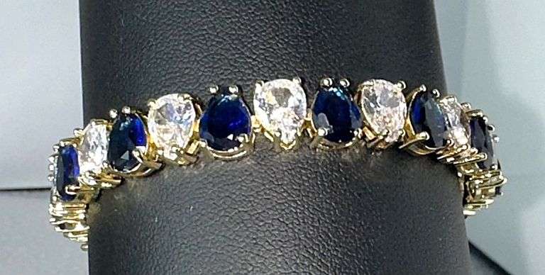 18 Kt. Yellow Gold Plated 32.5 Ctw. Simulated Sapphire Tennis Bracelet