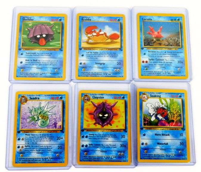6 Pokémon 1999 1st Edition Trade Cards