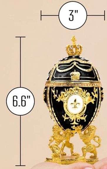 Royal Imperial Black Russian Fabergé Egg Replica with Black Carriage