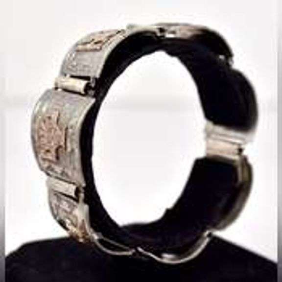 Aztec Designed Bracelet in Sterling Silver with 18k Yellow Gold Plating.