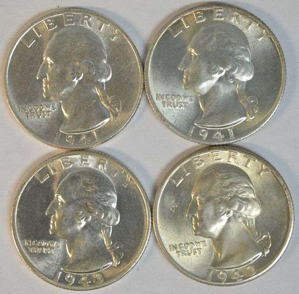 Superb Gem BU 1941, 41-D, 43-D, & 1943-S Washington Quarters