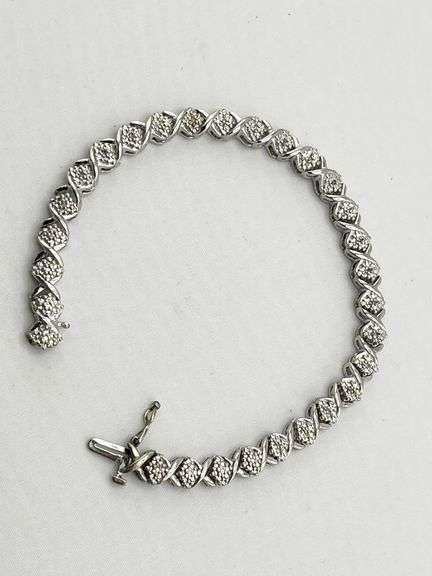 925 Sterling Silver "S" Link Diamond Tennis Bracelet