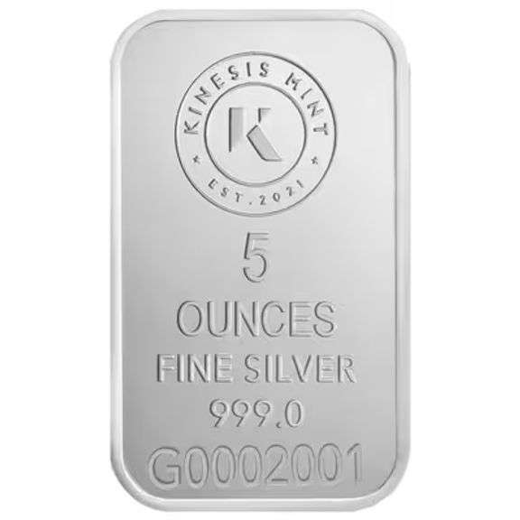 Collection of 2 Lady Justice 5 oz Silver bar Kinesis Mint