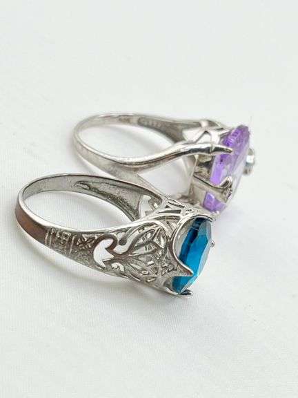 925 Sterling Silver Two Unit Amethyst And Blue Topaz Rings Lot