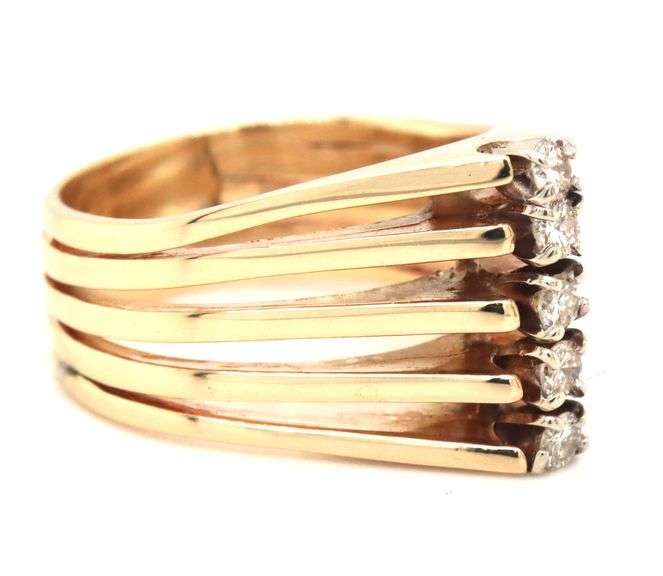 Stylish 14K YG Wide 5 Diamond Ring