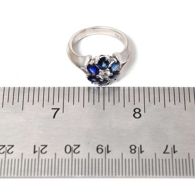 Absolutely Stunning 18K White Gold Diamond and Synthetic Blue Sapphire Gemstone Ring