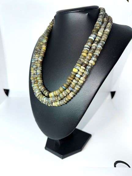 Natural Large 1078 Ctw Blue Flash Labradorite 3 Strand Necklace