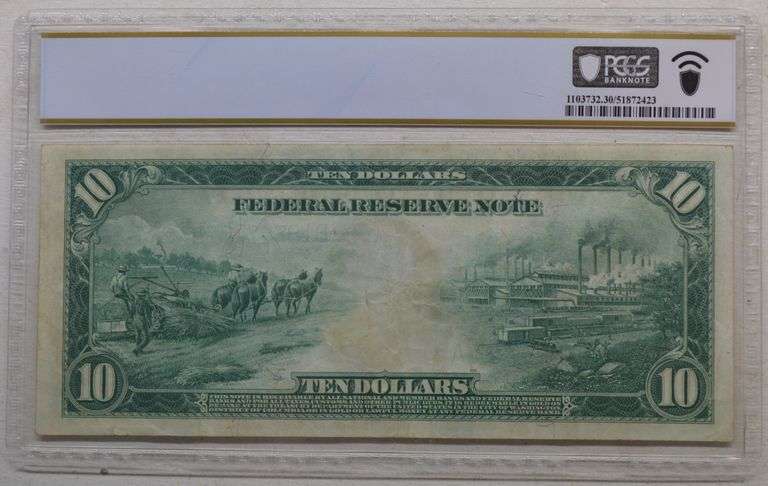 1914 $10 Cleveland Federal Reserve Note – Burke / Houston – PCGS Very Fine 30 Fr. 918