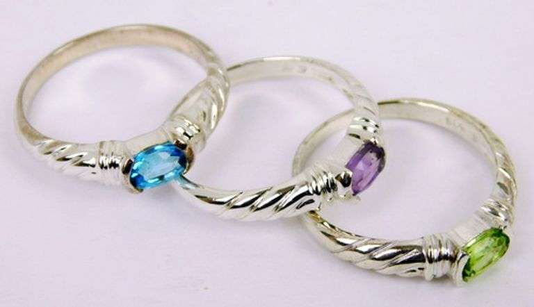 3 Sterling Gemstone Stacking Rings