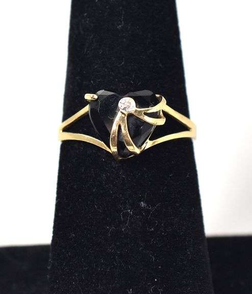 Loving 10K Yellow Gold Black Onyx Gemstone and Diamond Ring