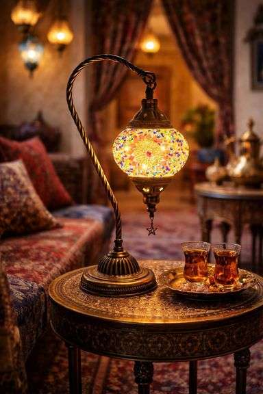 Handmade Mosaic Lamp with Bronze Base