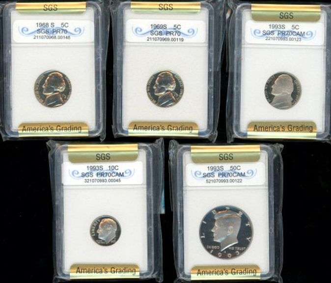5 Assorted Coins Graded by SGS in High Grades