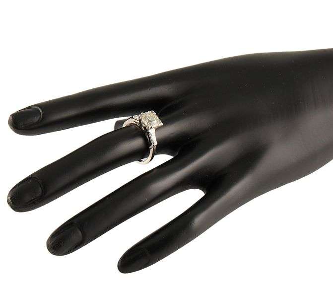 Vintage 2.30ctw Round and Baguette Diamond Three Stone Engagement Ring in Platinum