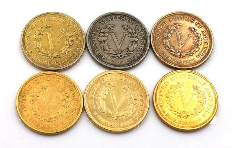 Five 1883 Rackateer Nickels & Regular 1883 No Cents Nickel