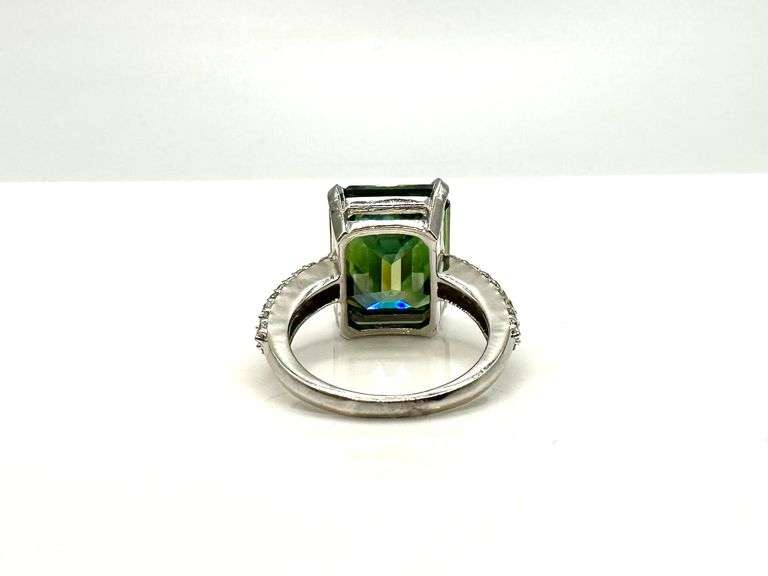 Beautiful Huge 11.75 Ct Deep Emerald Green Blue Fire Moissanite Ring