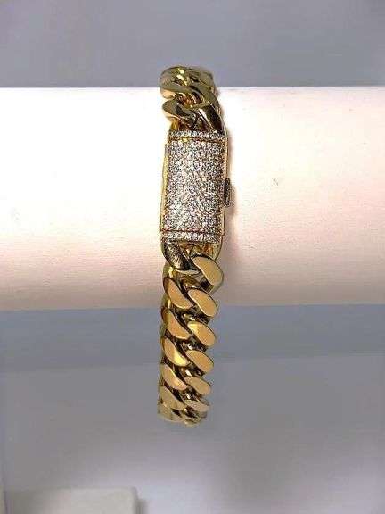 Huge 50 Gram Yellow 14 Kt Gold Plate Cuban Curb Link Bracelet