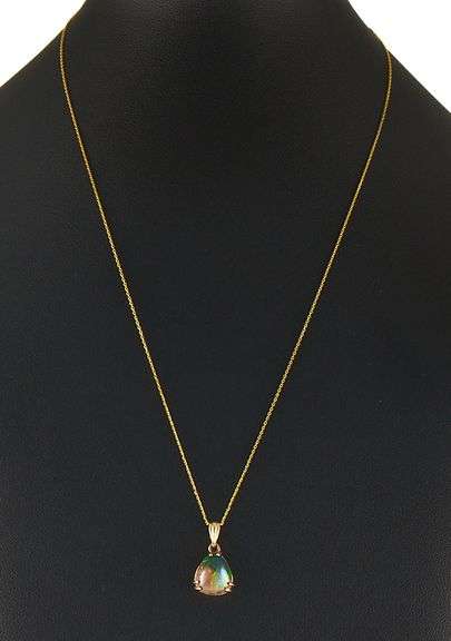 3.35ct Natural Free Form Black Opal Solitaire Pendant Necklace in 14K