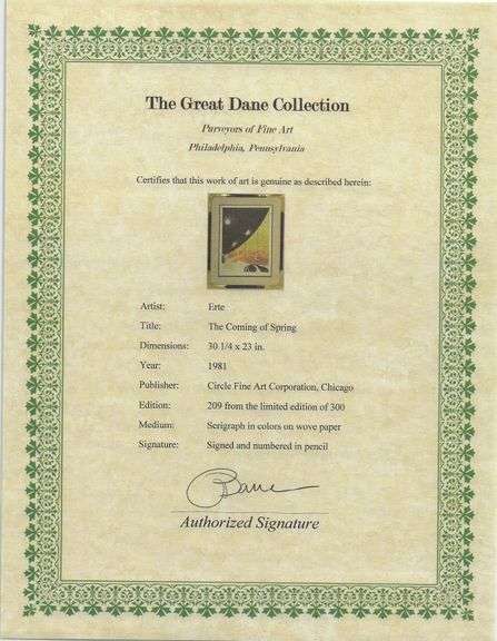 Erte "The Coming of Spring" Signed Limited Edition Serigraph Framed