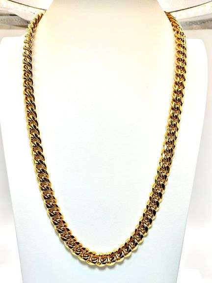 Huge 135.7 Gram 18 Kt Gold Plate Monogramed Initial "J" Cuban Link Chain Necklace.