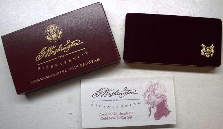 1999-W George Washington Commemorative Gold Coin set of two coins with original box and COA