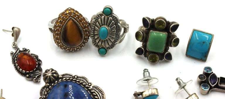 Group lot of Vintage 925 sterling silver lapis and turquoise mixed jewelry
