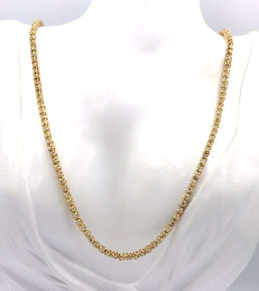 14kt Yellow gold 4.25ctw round brilliant cut diamond tennis necklace