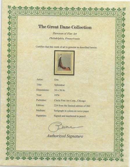 Erte "Splendeur" Signed Limited Edition Serigraph Framed